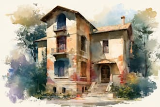 create a watercolor house portrait or buildings