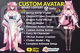 make anime nsfw vtuber commission, dragon furry vrchat, vrm 3d model, animaze