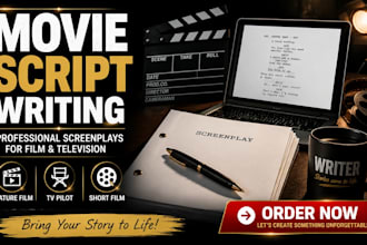 write a cinematic screenplay, movie script, short film, TV pilot