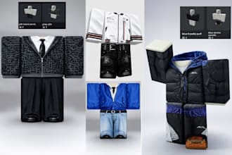 design custom roblox clothing, outfits, shirts, pants roblox avatar modelling