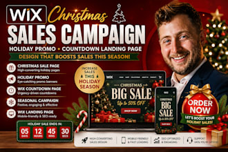 design wix christmas sale page, holiday promo banner, countdown landing page