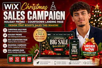 design wix christmas sale page, holiday promo banner, countdown landing page