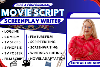 write screenplay movie script writing, tv pilot feature film script, tv series