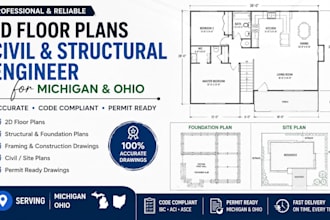 draft your 2d floor plans, civil structural engineer for michigan and ohio plan