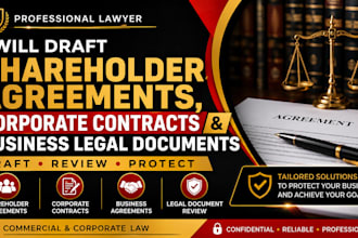 draft shareholder agreements, corporate contracts and business legal documents
