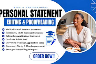 edit medical school residency personal statement, fellowship or grad school sop