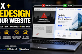 fix and design website on godaddy bluehost siteground hostinger hostgator wix