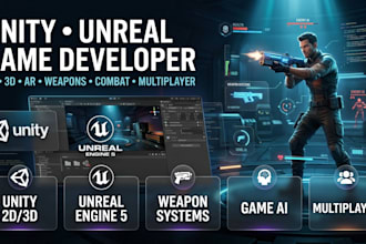 develop unity 2d 3d  and unreal engine games for PC and web app