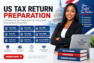 prepare US tax return form 1040 1120 990 941 w2 w3 w8ben