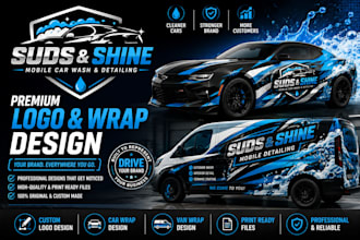 car wash, automotive, auto detailing logo car wrap design car wrap van wrap