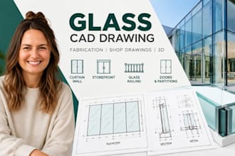 glass cad drawing, glass fabrication technical drawing, autocad shop drawings 3d