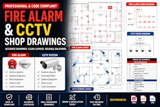 create fire alarm and cctv shop drawings with device schedules and risers