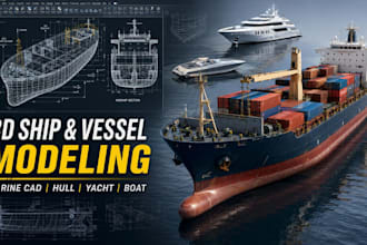 create 3d ship vessel hull yacht boat and marine cad models and rendering
