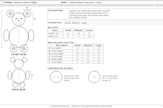 create custom plush sewing pattern, plush reference sheet and tech pack