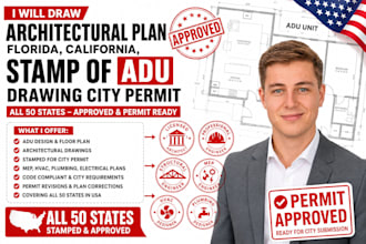 draw architectural plan florida, california, stamp for adu drawing, city permit