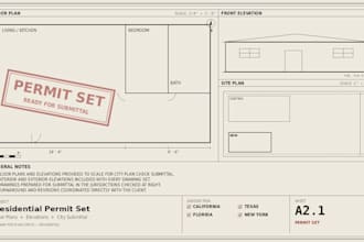draw city permit drawings, floor plans elevations, california texas florida ny