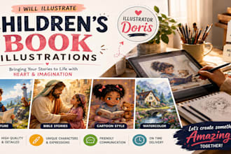 illustrate children story book illustration, story writing, book design