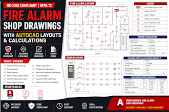 prepare US fire alarm shop drawings with autocad layouts and calculations