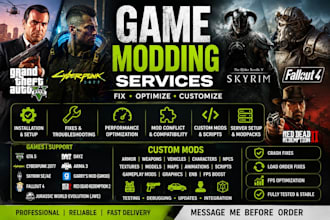 create custom mods for cyberpunk 2077, gta 5, skyrim, fallout 4, rdr2 gmod bg3
