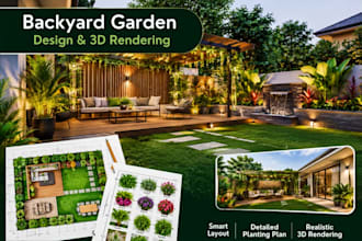 design your backyard garden with a detailed planting plan and 3d rendering