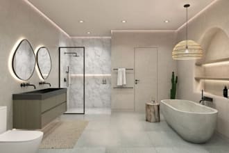create stunning 3d bathroom interior design and photorealistic render