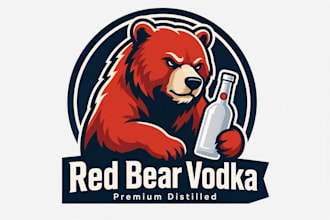 design super red bear vodka logo with source file in 12 hours