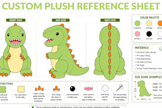design reference sheet for stuffed animal and custom plushie