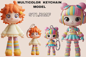 color 3d character model to multicolor 3d model and 3mf file for 3d printing