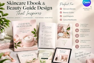design skincare ebook, beauty guide, lead magnet and canva workbook