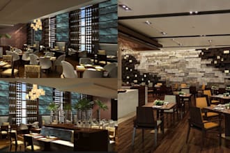 create commercial restaurant, office, cafe and bar architectural interior design