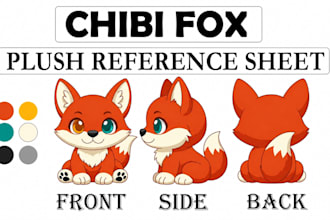 create plush reference sheet for stuffed animal character or ych and tech pack