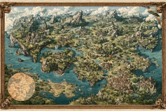 illustrate an original fantasy map with unique locations