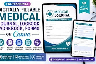 do digitally fillable medical journal, logbook, workbook forms on canva