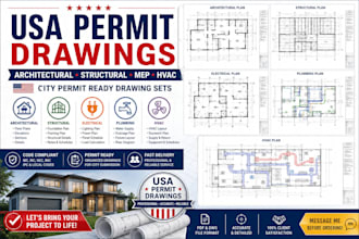 provide architectural structural plan mep drawing usa stamp city permit hvac