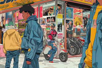 draw a custom 90s retro anime style illustration