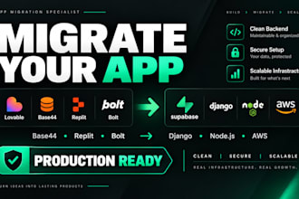 migrate lovable cloud to supabase, base44 app to django or node js, aws host