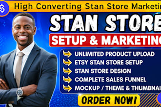setup stan store etsy stan store design and stan store marketing expert seo