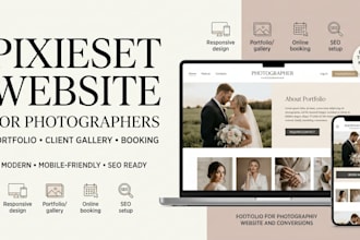 create pixieset photography website portfolio for photographers and booking