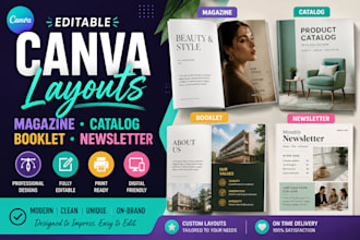 create editable canva magazine, catalog, booklet and newsletter layouts