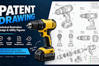 create patent drawing, patent illustration and technical line drawing, patent
