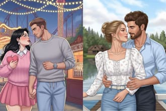 do illustrated character art for romance book cover, book cover art, ebook cover