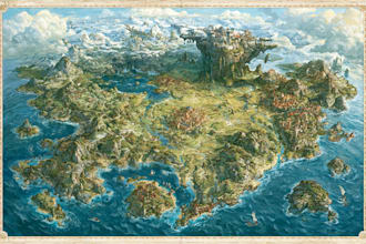 illustrate an original fantasy map with unique locations