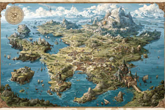 illustrate an original fantasy map with unique locations