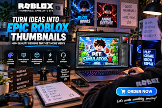 design high CTR 3d roblox thumbnail, game art professionally