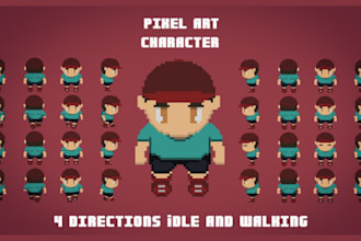 create pixel art game character and sprite sheet  for your 2d top down game