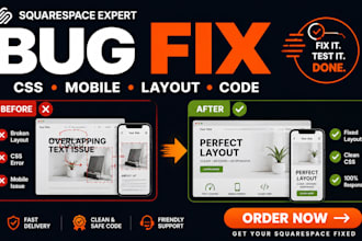 fix squarespace bugs, CSS errors, mobile and layout issues
