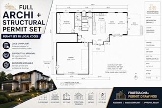 draw architectural floor plans, blueprints, permit drawings for city submission