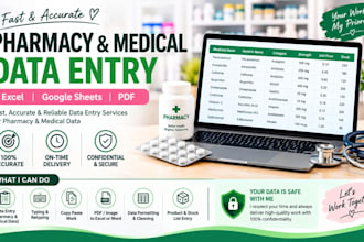 do pharmacy medical data entry, typing and excel work