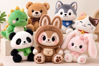 create a custom plush toy, stuffed animal plush or design plushie character