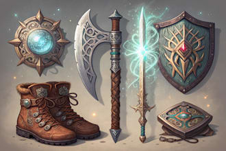 draw custom fantasy dnd weapons art and props